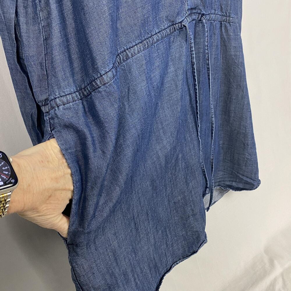 Gap Shirt Dress Womens XL Blue Chambray Tencel Cinched Waist Pockets Long Sleeve - Picture 5 of 16